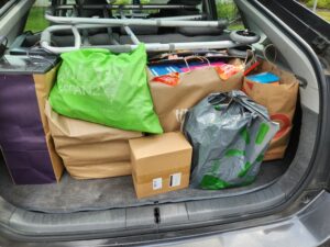 With your generous support, the car was loaded up with school supplies and delivered to Prologue. There were 100+ backpacks in the bags for homeless students in Baltimore County..